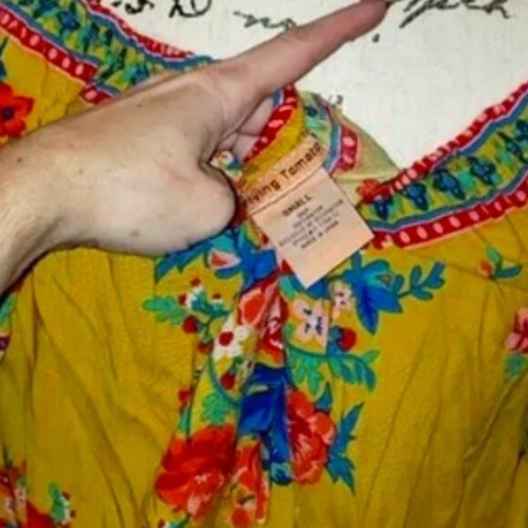 Flying Tomato Yellow Bright Floral Peasant Blouse - Picture 2 of 12